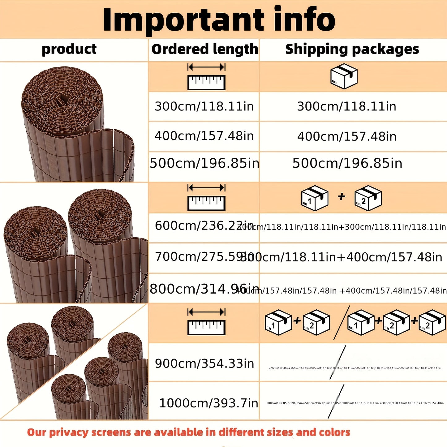 Clôture d'Écran de Confidentialité en PVC Durable - Protection Contre le Vent et le Soleil, Renforcée avec des Attaches de Câble, Disponible en Gris/Vert/Marron/Bambou - Tailles Multiples pour Jardin et Balcon