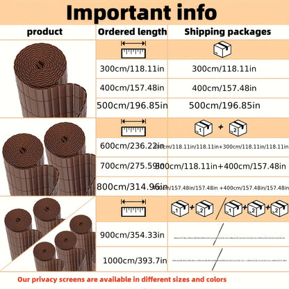 Clôture d'Écran de Confidentialité en PVC Durable - Protection Contre le Vent et le Soleil, Renforcée avec des Attaches de Câble, Disponible en Gris/Vert/Marron/Bambou - Tailles Multiples pour Jardin et Balcon