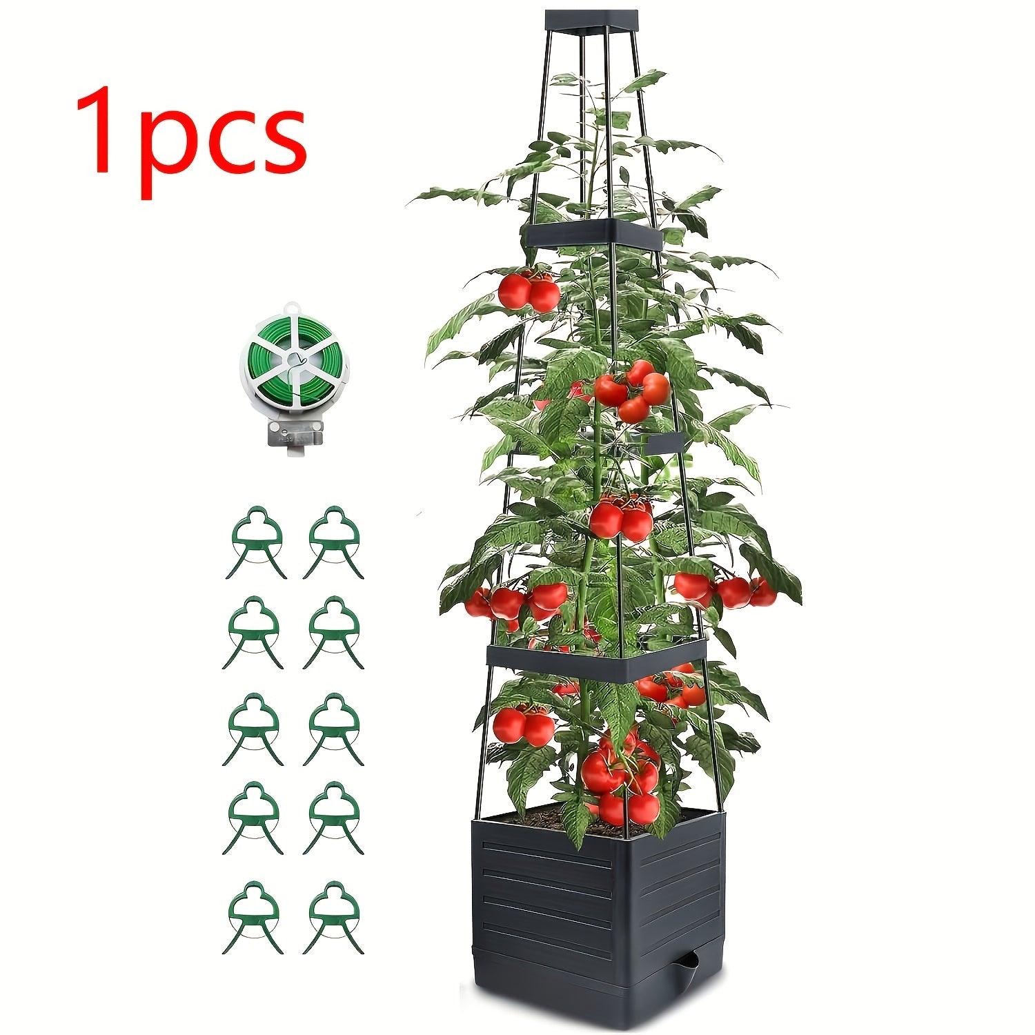 Deux Supports de Culture pour Tomates avec Auvent, Bacs de Jardin de 57 Pouces de Haut pour Plantes Potagères Grimpantes, Cages à Tomates Autoirrigantes, pour Pots de Jardin Intérieur et Extérieur sur la Serre de Patio