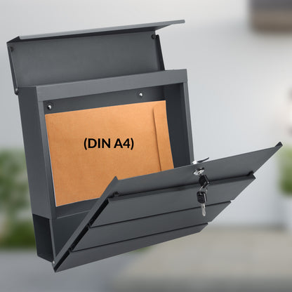 MONZANA® XXL Boîte aux Lettres avec Compartiment pour Journal, Verrouillable, 2 Clés Incluses - Matériel d'Assemblage en Acier Moderne et Simple – Mur à Rouleau de Papier Antracite