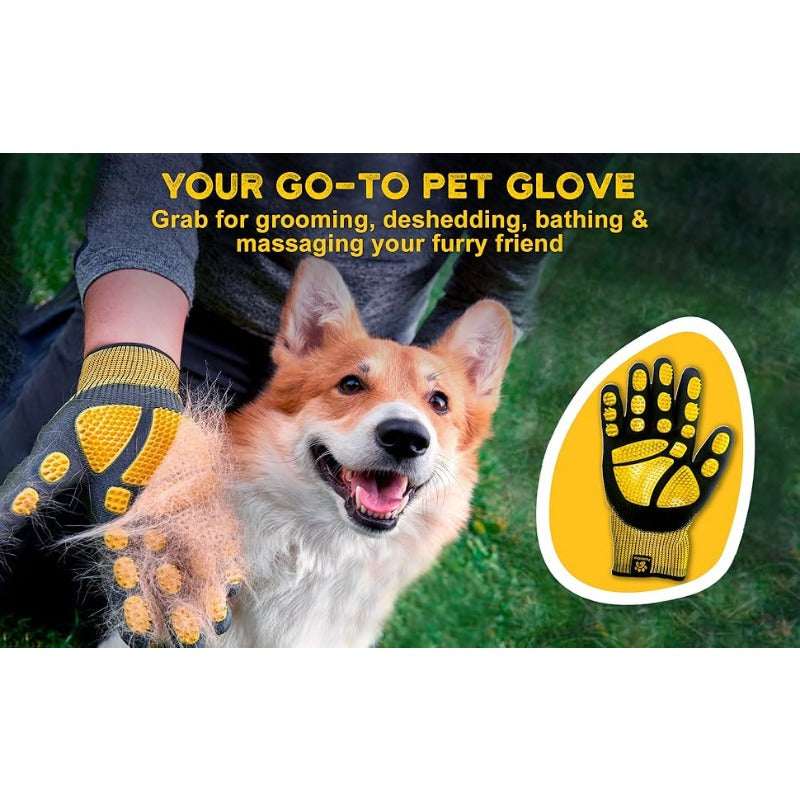 Gants de toilettage et de bain pour animaux de compagnie - Gants anti-peluches adaptés aux animaux avec des poils longs et courts, efficaces pour enlever les poils des chats, des chiens et des chevaux (Jaune)