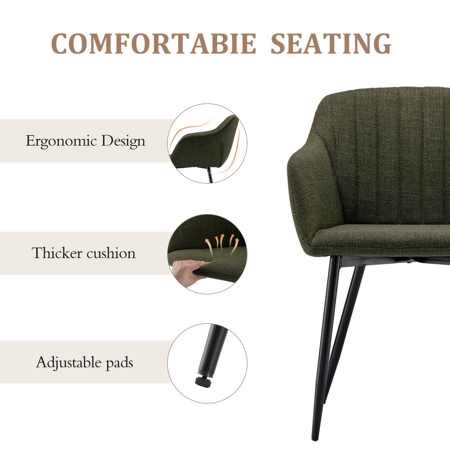 Chaises de salle à manger élégantes avec accoudoirs et soutien lombaire pour salon, cuisine et chambre, offrant un grand confort - Disponibles par lots de 2, 4 ou 6