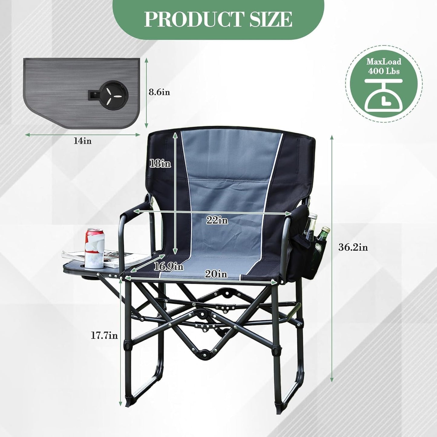 Chaise de réalisateur, Lot De 2 Noirs pour maison et assise – vue détaillée 3