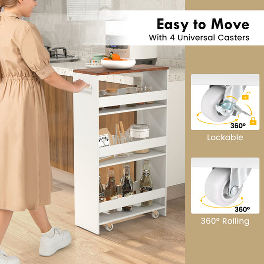 Chariot de rangement à roulettes, Blanc et marron rustique pour maison et espace de rangement – vue principale