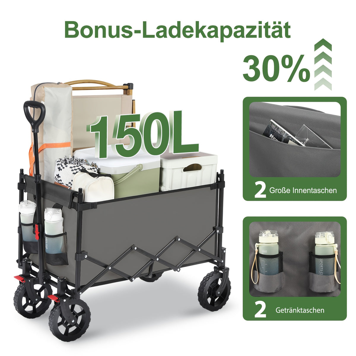 Chariot pliable, 150KG pour camping et voyage – vue détaillée 6
