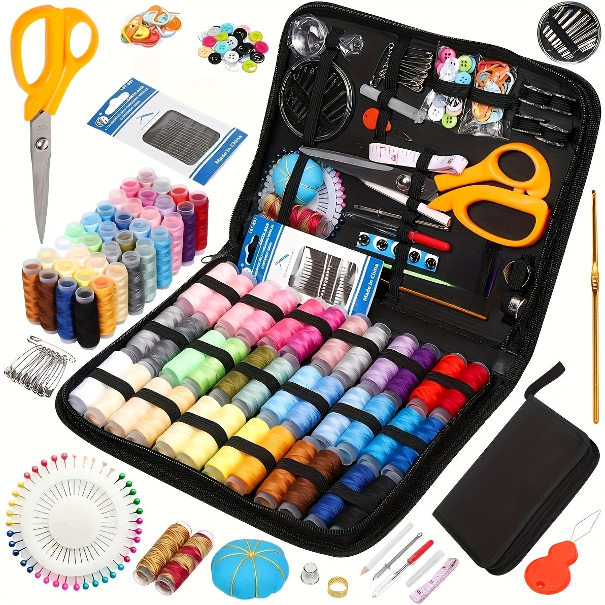 Kit de couture professionnel 201 pièces de haute qualité avec ciseaux de tailleur, 41 bobines de fil XL et 30 aiguilles, adapté aux voyageurs, adultes, enfants, débutants, urgences et DIY