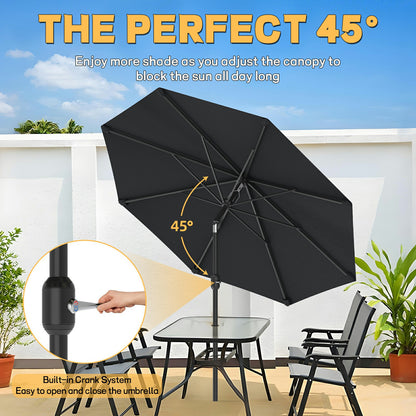 Parasol 300Cm, Parasol de Plage Extérieur, Protection Solaire UPF 50+, Inclinaison à 30° sur les Deux Côtés, Hauteur Réglable, Parasol de Marché, Parasol de Jardin avec Manivelle, Parasol de Balcon, Parasol de Patio pour Jardin, Balcon, Sans Support
