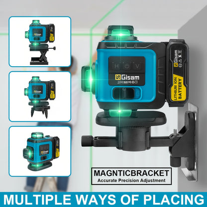 Niveau laser 4D vert Gisam 16 lignes avec trépied et contrôle par application, 4 x 360° auto-nivellement horizontal vertical croisé, outil de construction haute précision avec batterie lithium rechargeable, pour rénovation domicile et projets d'ingénierie