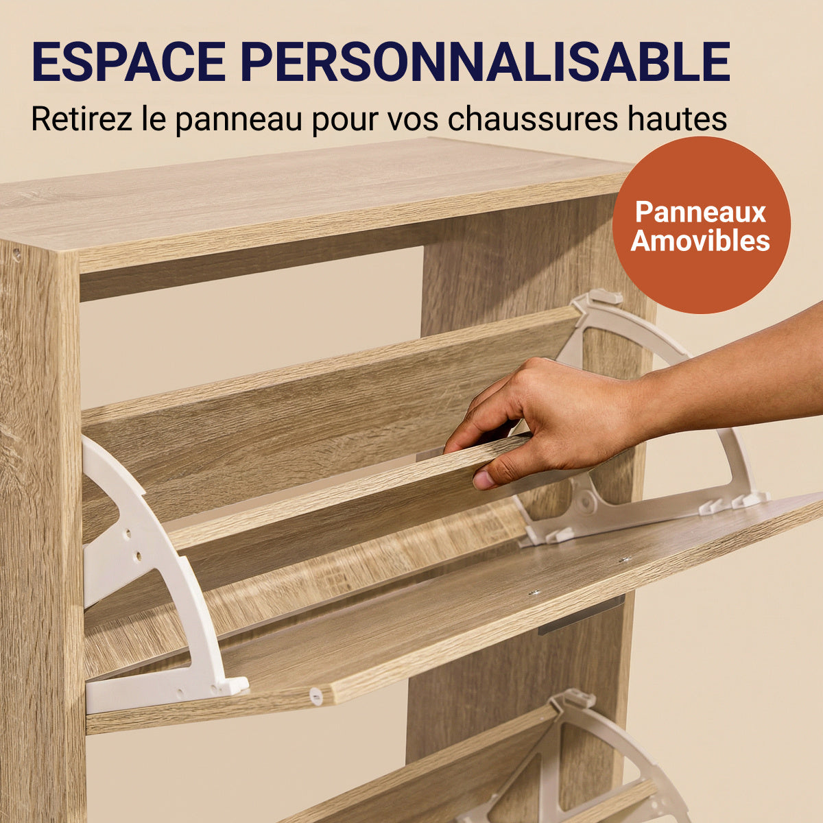 Meuble à chaussures avec 3 compartiments à abattant, armoire de rangement en bois pour jusqu'à 18 paires, organisateur d'entrée peu encombrant