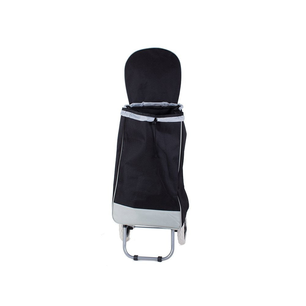 Chariot de courses pliable avec roues, robuste et spacieux, avec poche et poignées, pratique pour transporter des courses lourdes, base stable, grandes roues et poignée durable, en matériau imperméable, facile à nettoyer, poche pour verrouillage ou portef