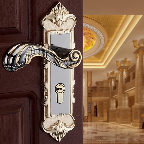 2 pièces Kit de Poignée et Serrure Universelle Style Européen pour Porte Intérieure avec Cylindre, Clés et Vis - Installation Facile, Adapté aux Chambres, Salles de Bain, Hôtels, Sous-sols, Portes d'Entrée, Cuisine