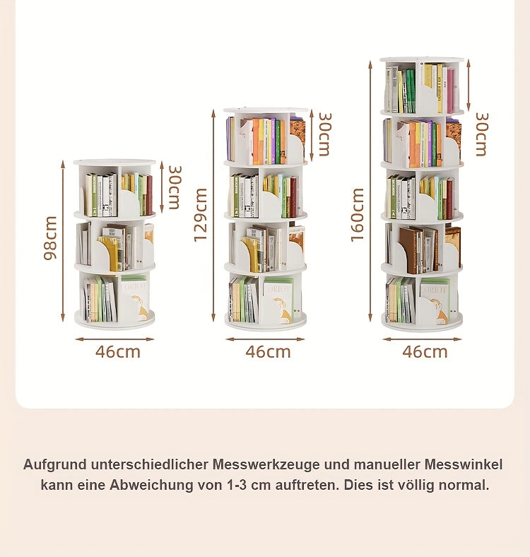 Étagère à livres rotative à 360°, 1 pièce, 3/4/5 niveaux, diamètre 46×H160cm, étagère de rangement peu encombrante pour salon, chambre, bureau, design moderne