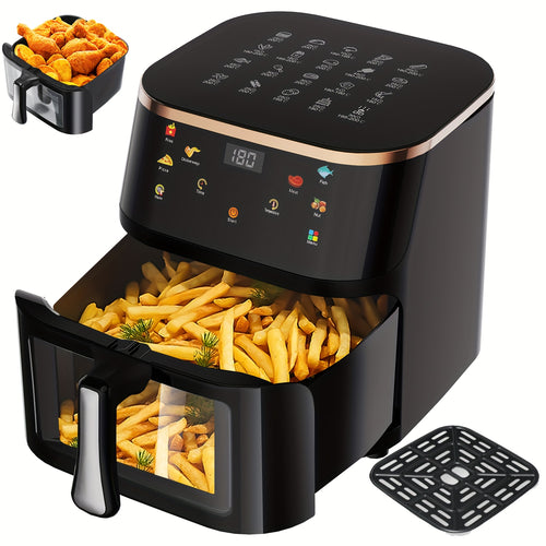 Friteuse à air visible avec fenêtre 10.5L, Technologie à air rapide, 90% moins d'huile, Économie d'énergie, 7 profils prédéfinis, Antiadhésive, Lavable au lave-vaisselle, Affichage numérique, Bouton +1 minute, Puissance 1800W