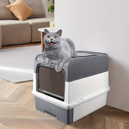 Litière pour Chat, Toilette pour Chat, Bac à Litière Fermé avec Couvercle, Bac Extractible - Gris