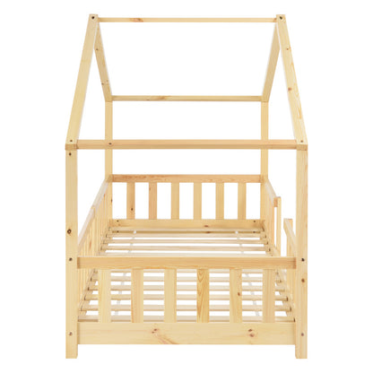 Lit pour enfants Treviolo de style maison avec protection contre les chutes en bois de pin