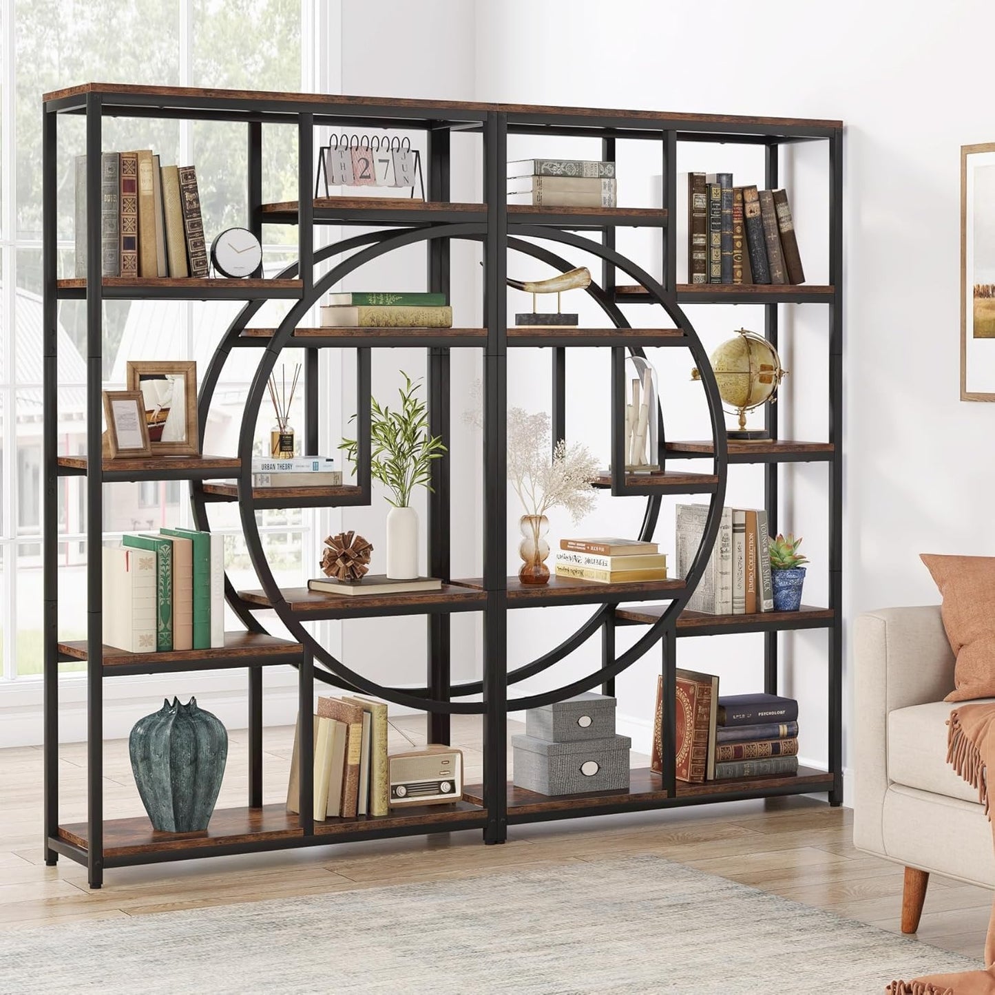 Étagère contemporaine à 5 niveaux, bibliothèques hautes indépendantes pour l'exposition et le rangement avec 9 étagères ouvertes, idéale pour le salon et les coffres de terrasse