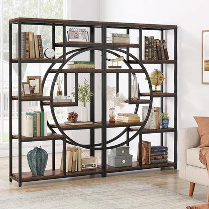 Étagère contemporaine à 5 niveaux, bibliothèques hautes indépendantes pour l'exposition et le rangement avec 9 étagères ouvertes, idéale pour le salon et les coffres de terrasse