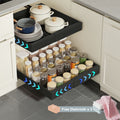 Un lot de 2 organisateurs d'armoire coulissants - étagère extensible à tiroirs adhésifs robuste, adaptée aux armoires de cuisine et étagères escamotables, idéale pour organiser le garde-manger, 31 cm-52 cm réglable (noir, blanc)