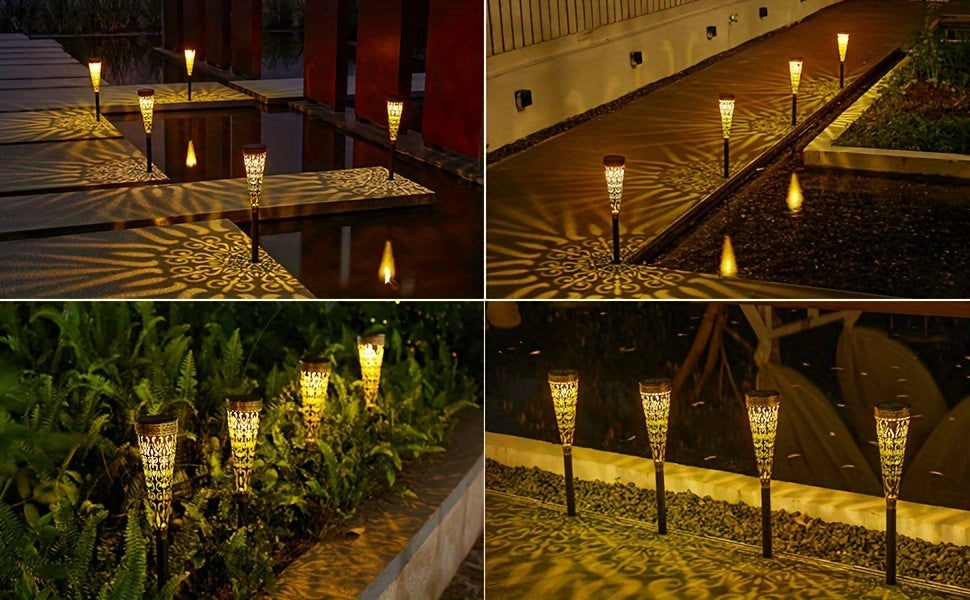 Lot de 4 Lampes Solaire LED Extérieures en Métal, IPX5, pour Jardin, Allée, Balcon, Terrasse, Pelouse et Décorations de Noël