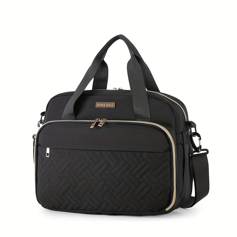 Sac à Langer Grande Capacité Compatible - Organisateur de Couches Multifonction en Tissu Oxford avec Bandoulière, Sac de Voyage Matelassé pour &, Rose/Gris ou Noir/Gris, Espace Spacieux pour Usage Quotidien et en Déplacement