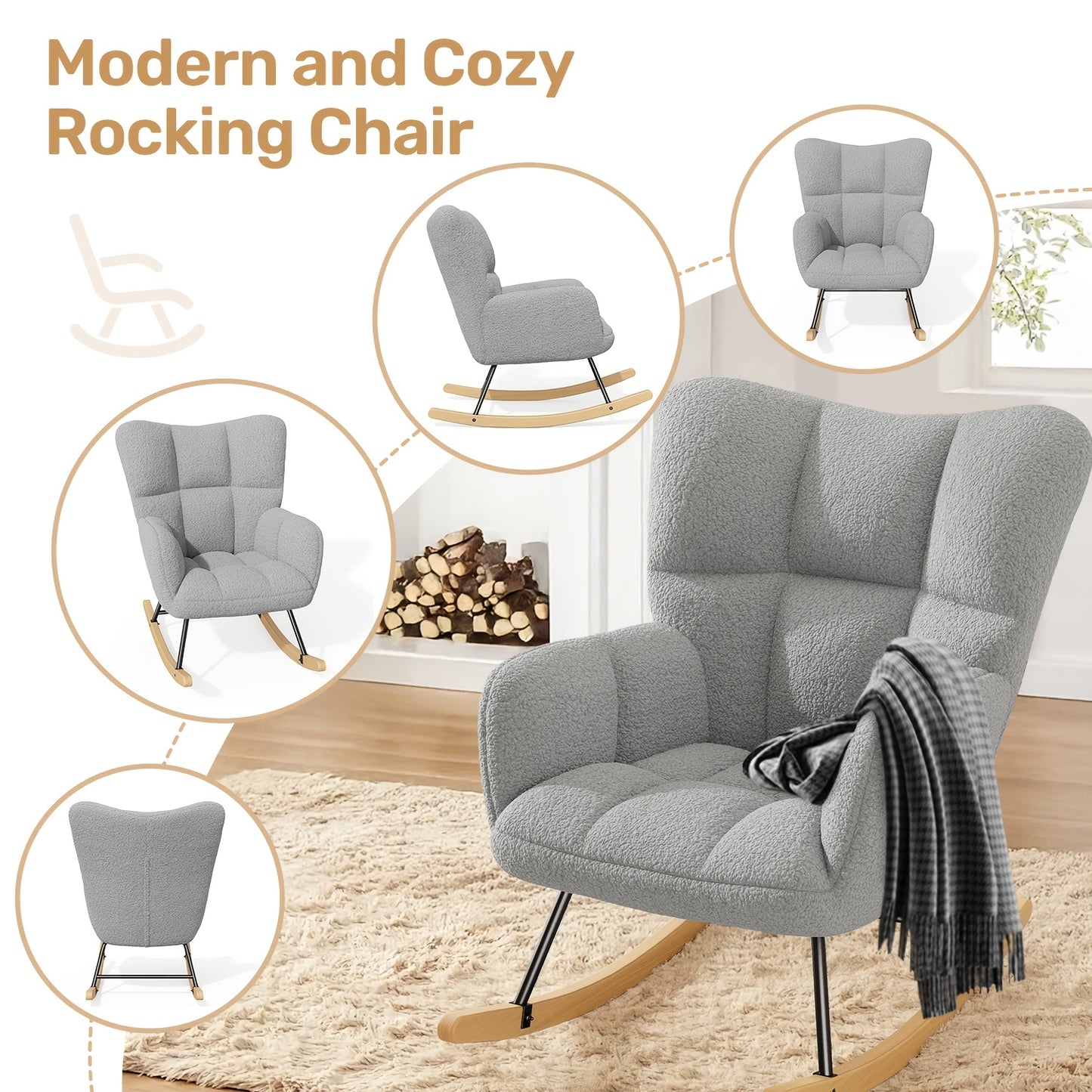 Chaise de restaurant moderne, fauteuil à bascule avec dossier haut et accoudoirs, rembourrée jusqu'à 136 kg, confortable et stabilisée