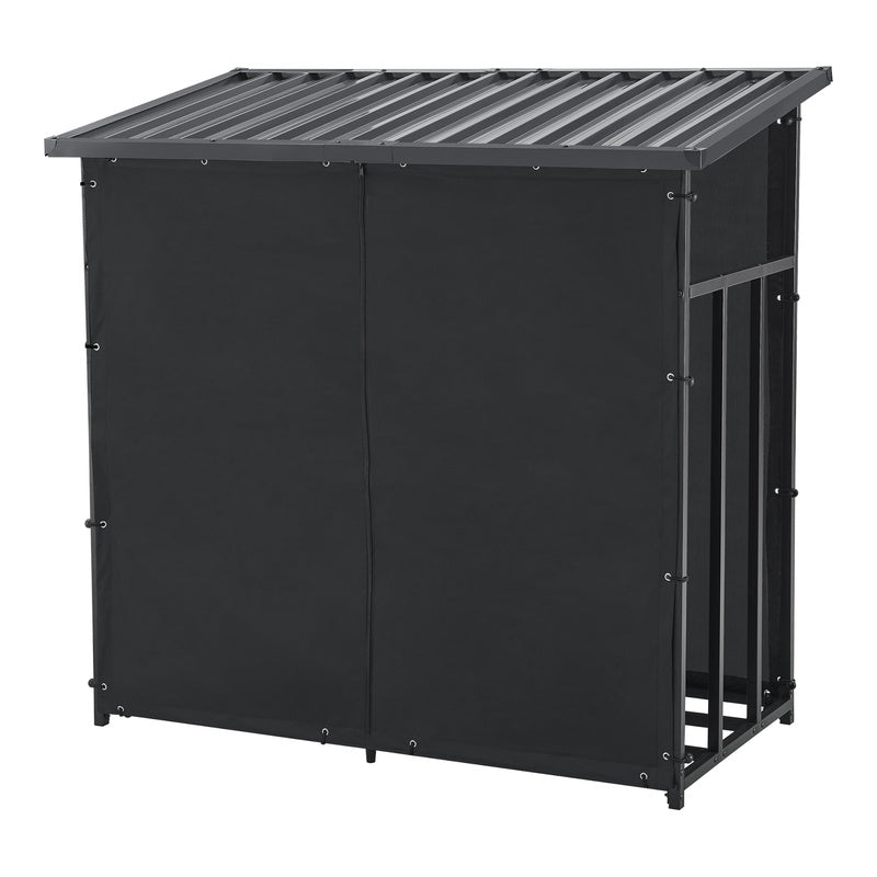 Porte-Bois de Chauffage Extérieur Yakutat avec Couverture, Support en Métal pour Bois de Chauffage, Étagère à Bûches et Aide à Empiler – Noir
