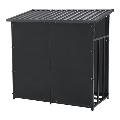 Porte-Bois de Chauffage Extérieur Yakutat avec Couverture, Support en Métal pour Bois de Chauffage, Étagère à Bûches et Aide à Empiler – Noir