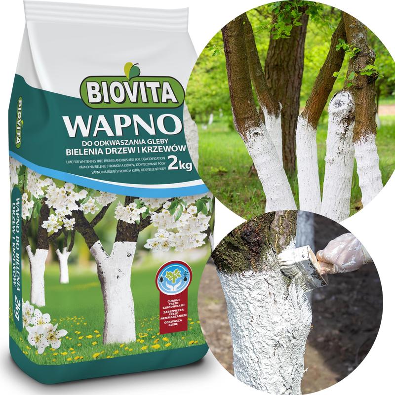 Chaux pour Blanchiment des Arbres, Arbustes et Désacidification du Sol, 2kg Biovita