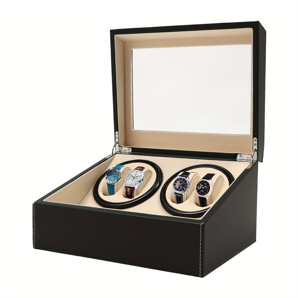 Boîte à Montres Automatique Rotative CNCEST, Boîte de Rangement pour 4 Montres avec 6 Compartiments + 6 Boîtes de Stockage en Similicuir, Noir – Idéale pour Magasins et Maison