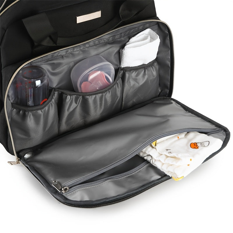 Sac à Langer Grande Capacité Compatible - Organisateur de Couches Multifonction en Tissu Oxford avec Bandoulière, Sac de Voyage Matelassé pour &, Rose/Gris ou Noir/Gris, Espace Spacieux pour Usage Quotidien et en Déplacement