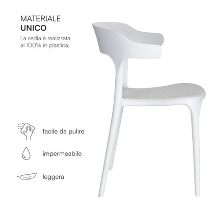 Baroni Home Lot de 4 chaises en plastique blanc – Empilables, prêtes à l'emploi sans assemblage requis, faciles à nettoyer, avec pieds antidérapants pour une stabilité accrue – Idéales pour cuisine, salon, salle à manger, jardin, terrasse ou balcon – Assi