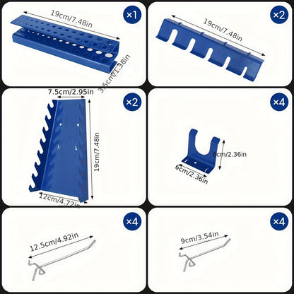 Porte-outils métallique extensible, 3 pièces avec 17 crochets et supports, rangement d'atelier ou garage, dimensions 118 x 59,5 x 2 cm