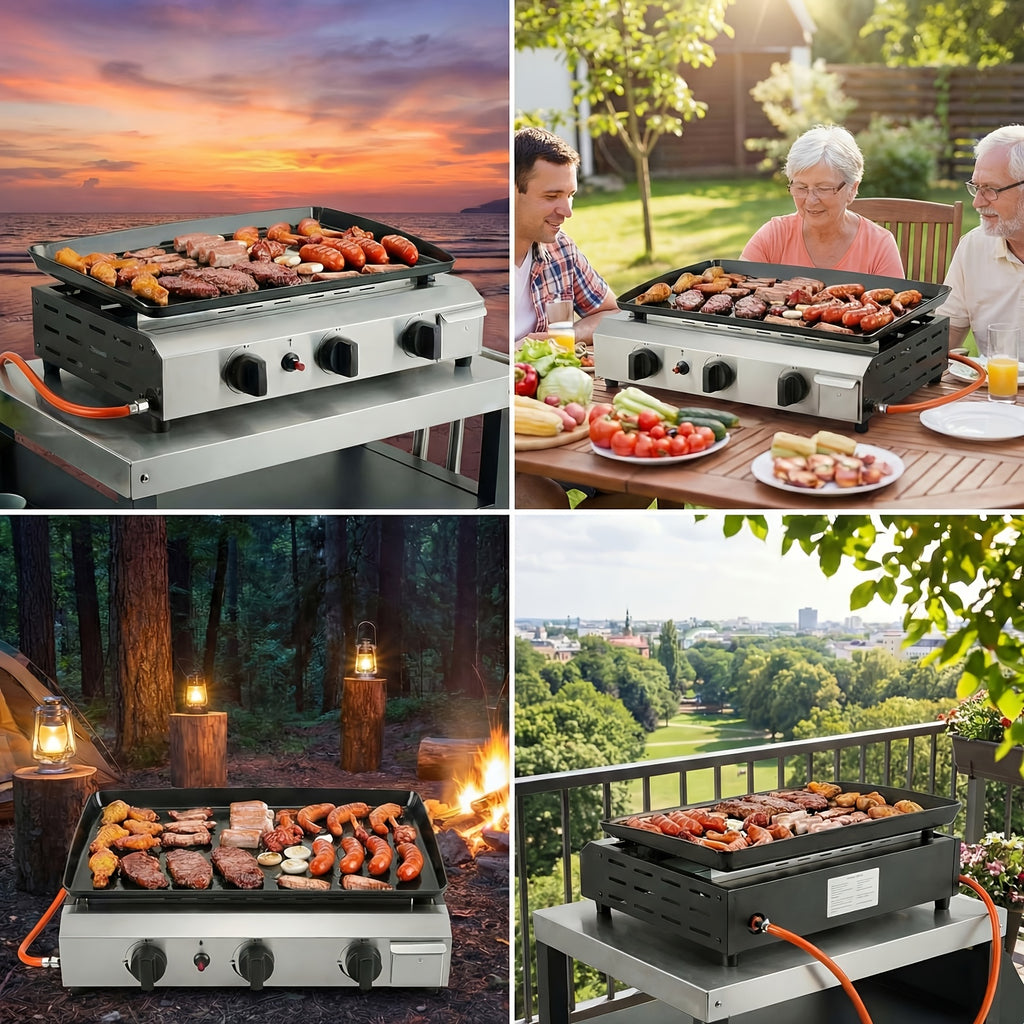 Rechaud d'extérieur, brûleur à gaz d'extérieur, grill à gaz, barbecue à gaz de table, grill à gaz en acier inoxydable, grill portable, idéal pour barbecue sur balcons, camping et pique-niques