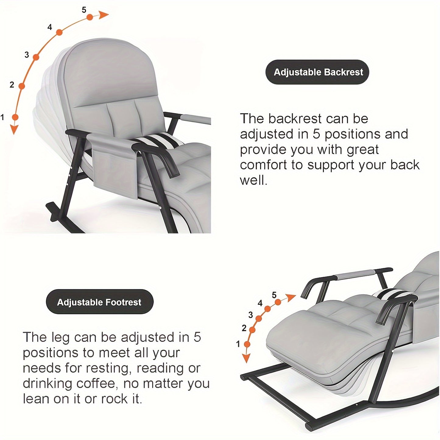 Fauteuil à bascule salon moderne inclinable, fauteuil à bascule avec poche latérale, fauteuil à bascule à repose-pieds réglable, fauteuil à bascule salon chambre à coucher