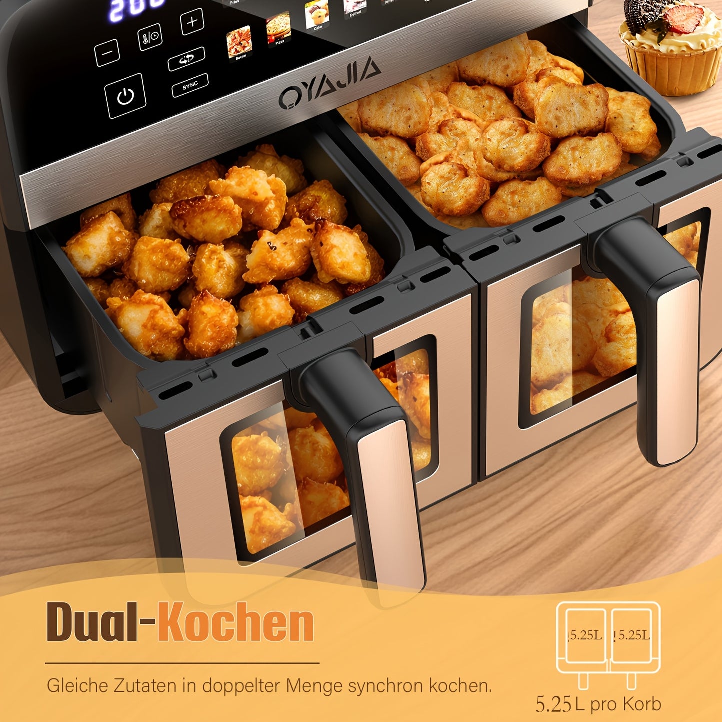 Friteuse à Air 10,5L 10-en-1 DualZone avec 2 Paniers Indépendants, Fenêtres Visibles, Cuisson Synchronisée pour Déshydrater, Dégeler, Rôtir, Cuire, Réchauffer et Plus, Repas Rapides et Faciles, Antiadhésive et Lavable au Lave-Vaisselle