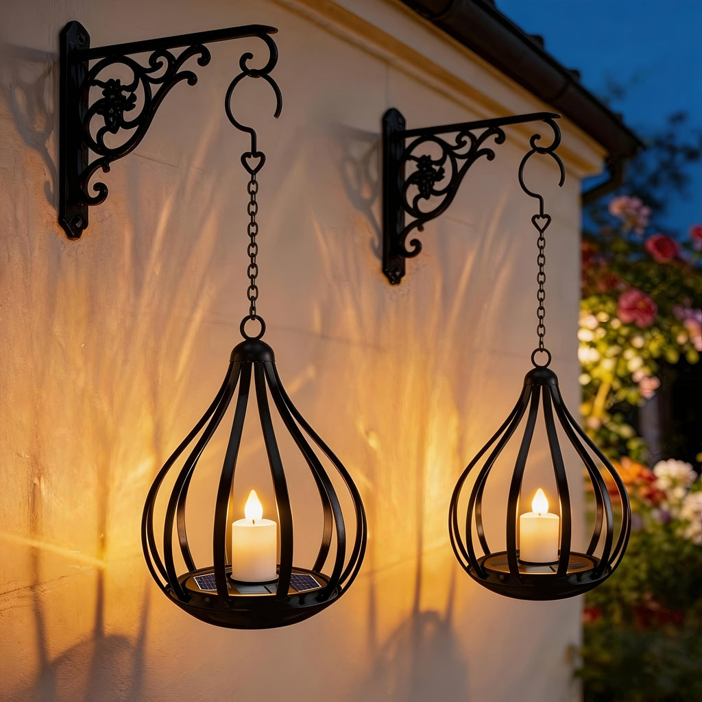 Lanternes suspendues solaires, lampes style bougie avec effet de clignotement LED, adaptées aux tables à manger, jardins, pelouses et décorations de fêtes en plein air, 1/2/4 pièces
