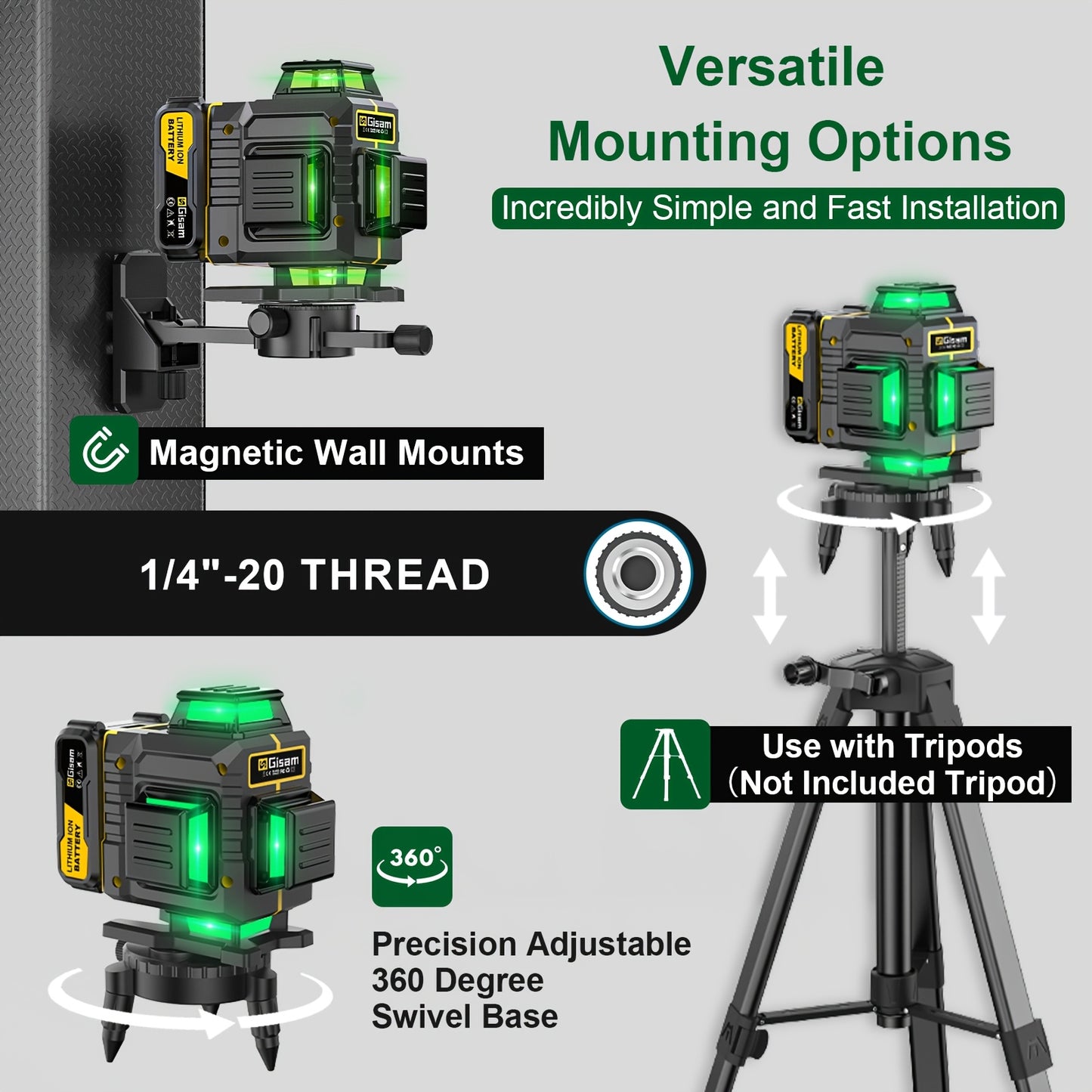 Niveau Laser 4D 16 Lignes Croisées, Auto-Nivellement à 360°, avec 2 Batteries 4800mAh, Plateforme, Support Magnétique, Boîte de Transport, Idéal pour Rénovation Maison, Pose de Carrelage, Projets de Construction, Cadeaux de Fêtes, etc