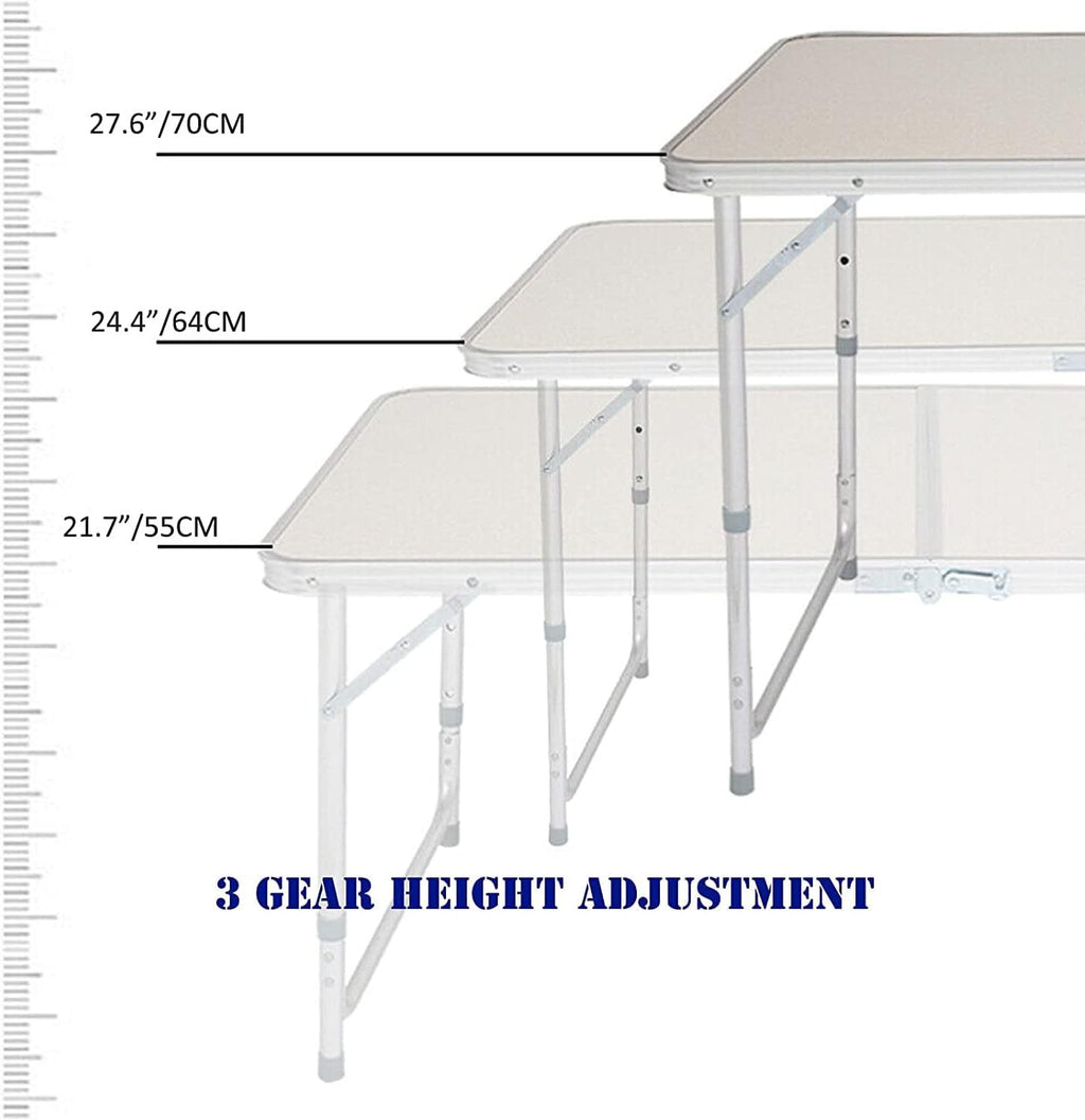 Table de camping pliante avec hauteurs réglables, tables de pique-nique pliables portables pour camping BBQ jardin artisanat marché stand extérieur intérieur cuisine jardin bureau robuste 120x60cm table de pique-nique extérieure de jardin réglable table d