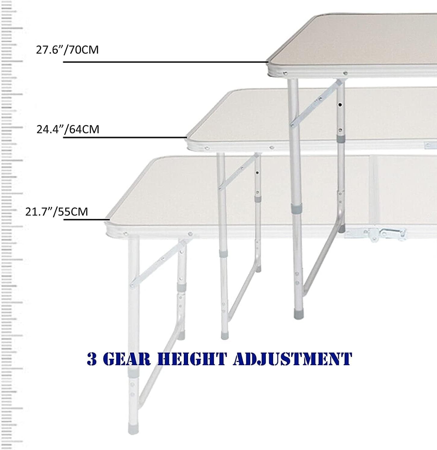 Table de camping pliante avec hauteurs réglables, tables de pique-nique pliables portables pour camping BBQ jardin artisanat marché stand extérieur intérieur cuisine jardin bureau robuste 120x60cm table de pique-nique extérieure de jardin réglable table d