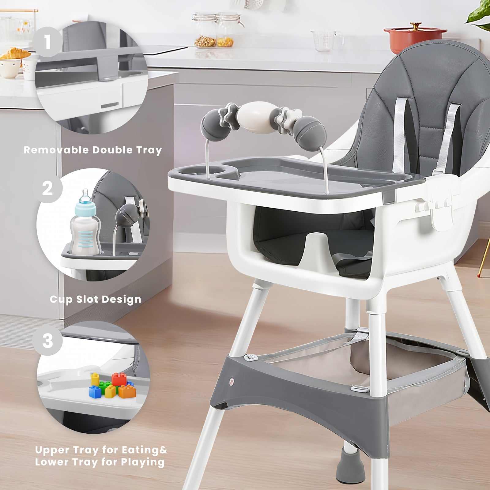 1 chaise de salle à manger, chaise haute multifonctionnelle pour bébé avec jouets, chaise de salle à manger réglable, améliorez votre plaisir de table