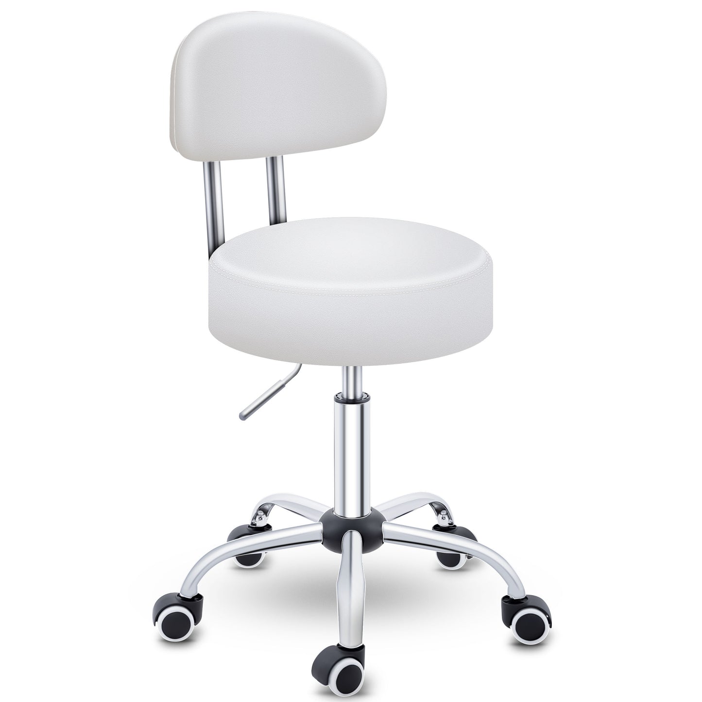 Tabouret Escalier TRESKO® avec Dossier 150 Kg | Tabouret de Travail Réglable en Hauteur 47-60 Cm | Tabouret Pivotant avec Roulettes | Tabouret Chaise de Bureau Chaise Pivotante