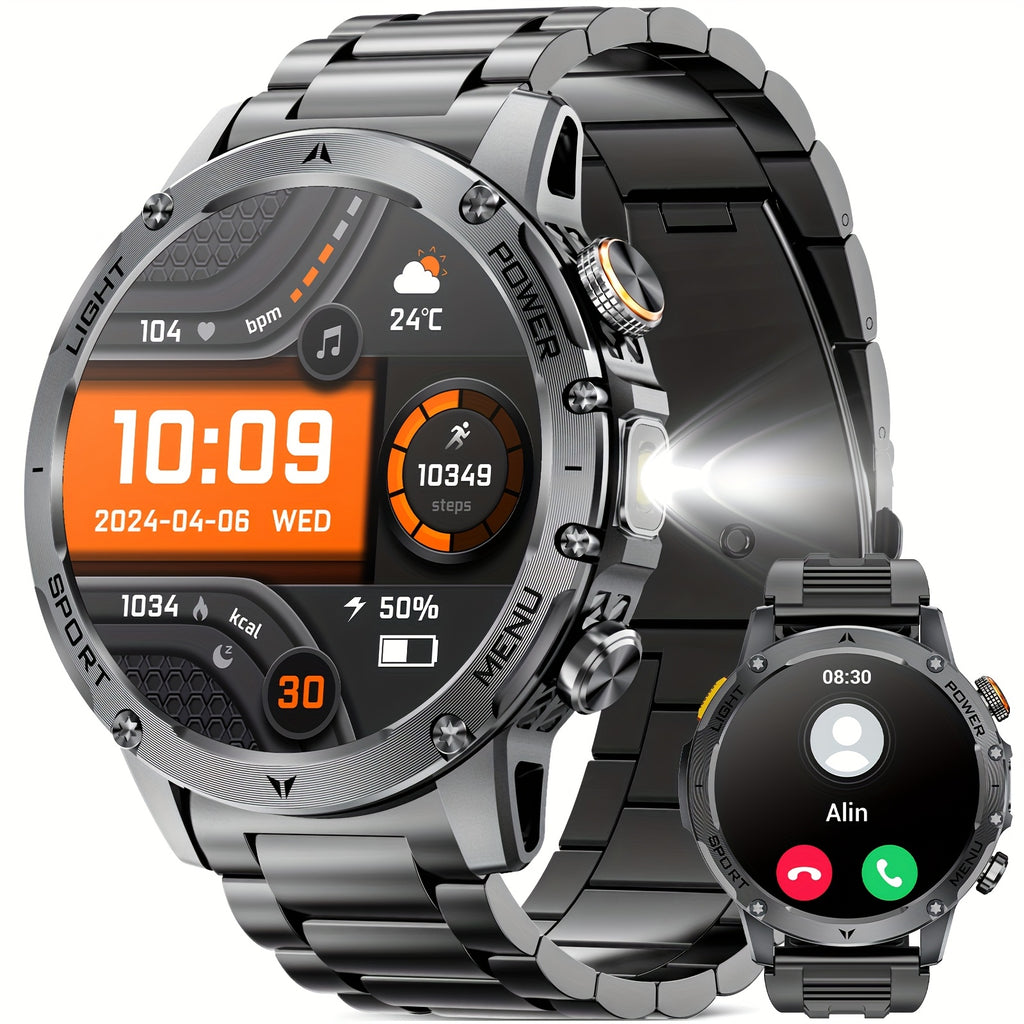 Montre Connectée Sport Homme 1000Mah Batterie Extra Large, avec Plus de 50h d'Autonomie en Veille, Écran 1.7 Pouces Appel Sans Fil Montre Connectée Sport/Étanche Ipx8/Plus de 100 Modes Sport/2 Combinations de Bracelets de Montre/Fonction Lampe Torche Sans