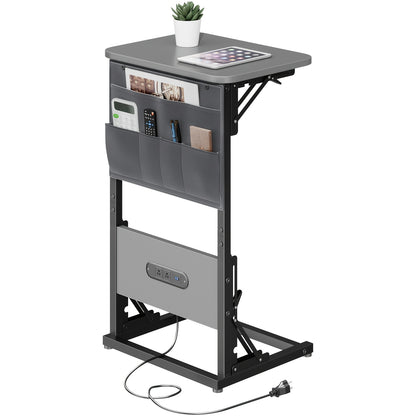 Table d'appoint en forme de C, table à manger pliable et plateau TV avec prises intégrées, table d'appoint pliable peu encombrante pour canapé, fauteuil inclinable, salon et chambre à coucher