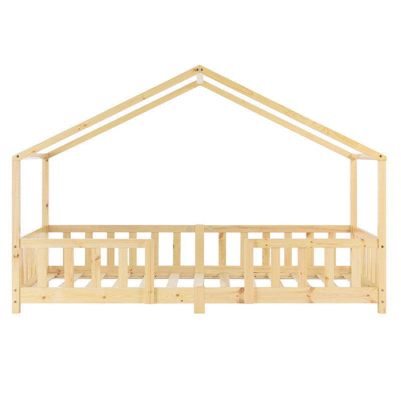 Lit pour enfants Treviolo de style maison avec protection contre les chutes en bois de pin