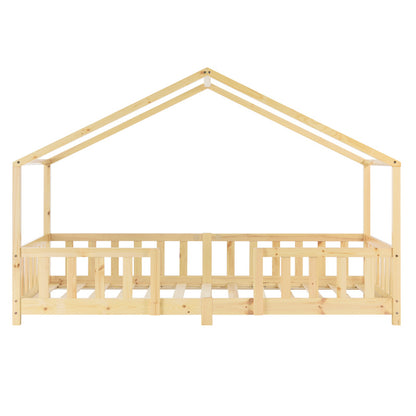 Lit pour enfants Treviolo de style maison avec protection contre les chutes en bois de pin