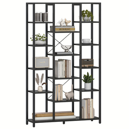 Bibliothèque, étagère sur pied à 6 niveaux, 15 étagères, étagères ouvertes réglables, pour salon, bureau, chambre à coucher, 30 X 100 X 170 Cm, Brun-noir vintage/Noir avec grain de bois
