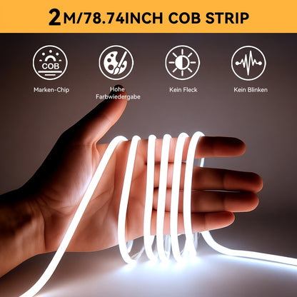 Bande Lumineuse LED COB HOTU, Alimentation USB Flexible Auto-Adhésive Découpable 400 Lampes, Conception Mètre Sans Faisceau pour Meubles Armoire, Base de Cuisine, Éclairage Ambiant Chambre Blanc Chaud, Couleur Lumière du Jour Réglable