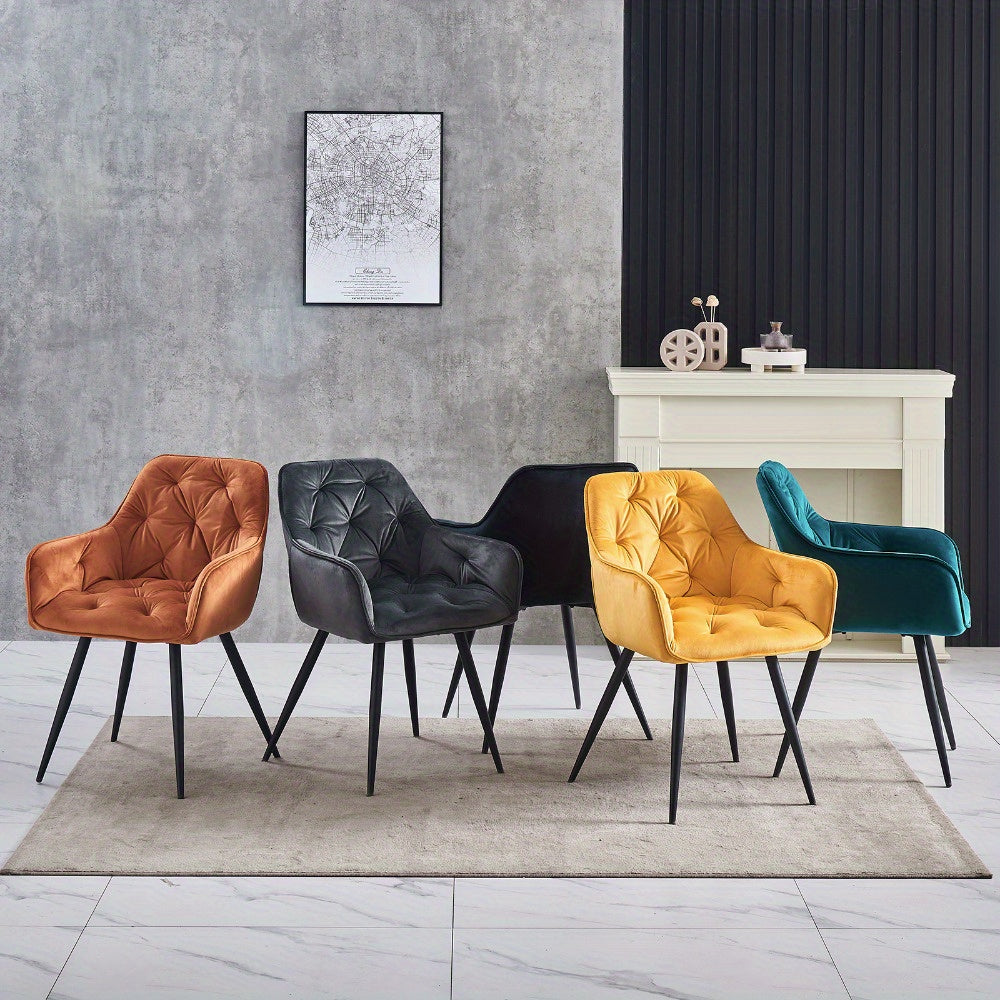 Lot de 2/4/6 Chaises de Salle À Manger Avec Assise Rembourrée En Velours Épais, Pieds En Métal, Accoudoirs Et Dossier ; Chaise D'Angle Pour Salon Ou Pièce À Vivre
