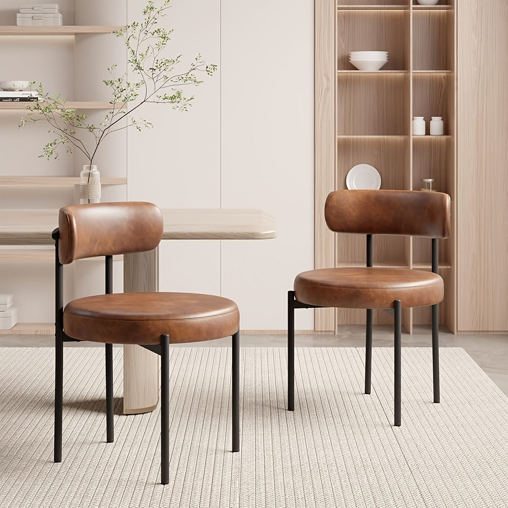 Ensemble de 2 chaises de salle à manger, chaise de salle à manger ronde, avec dossier incurvé et coussin épais, siège large confortable, pieds en métal, entrepôt local