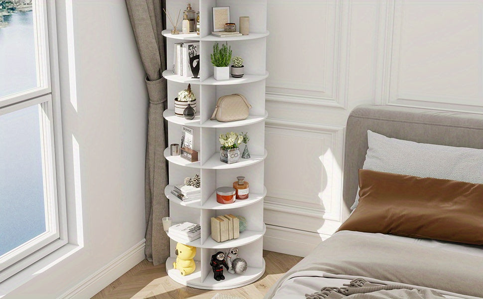 à chaussures rotative 5/6/7 niveaux pour 20/24/28 chaussures, présentoir rotatif à 360°, organisateur Lazy Susan blanc, étagère à chaussures, carrousel de rangement rond vertical pour chapeaux et sacs à main